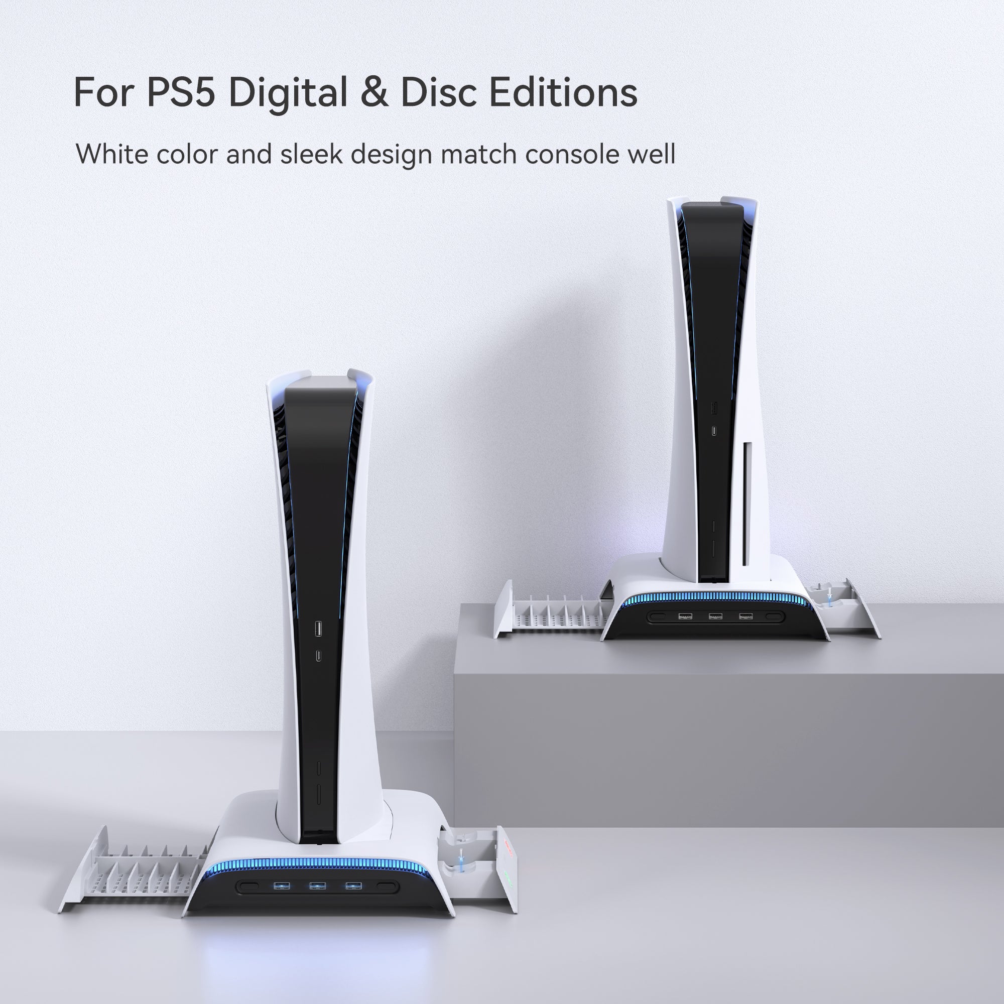 PS5 / PS5 Slim Stand and Cooling Station with RGB LED Controller